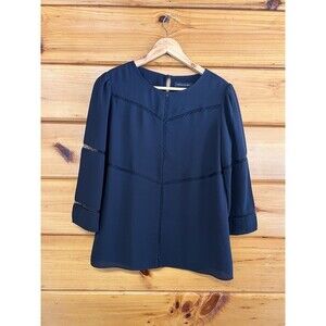 Banana Republic Mesh Inlay Lace Panel Insert Black Work Top Blouse Size XSmall